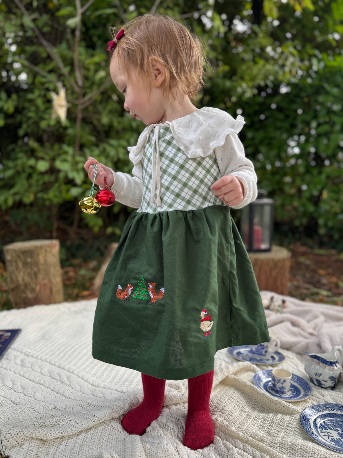 Embroidered Bow Back Dress | Bear Stitched Christmas Edition | Baby & Toddler Clothing - BCR Handmade Organic Clothing
