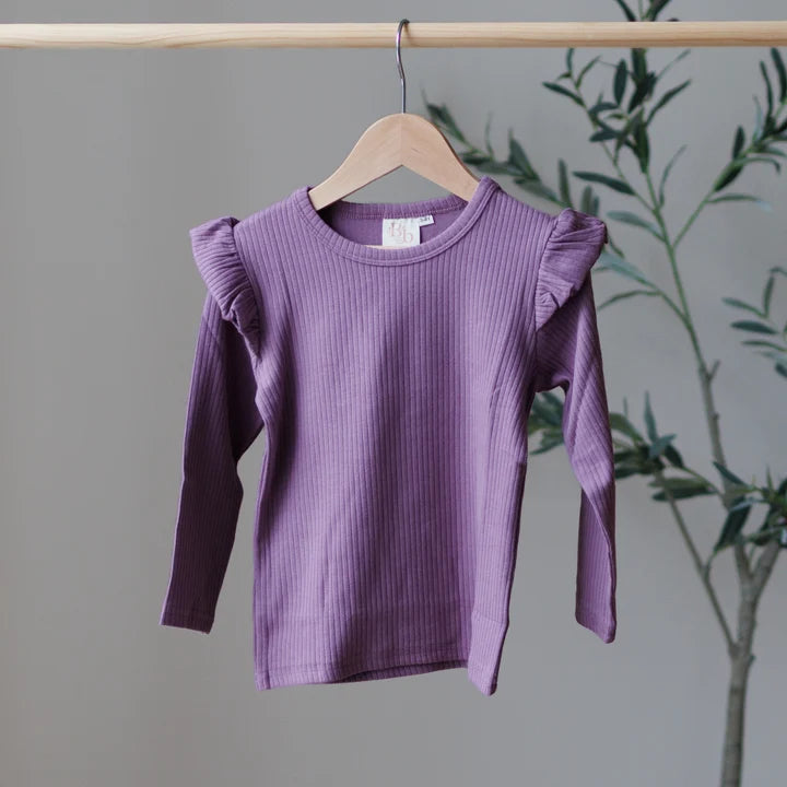 Orchid Top Frill Shoulder | Belle & Bea Basics Organic Cotton | Embroidered Christmas Childrens Clothes - BCR Handmade Organic Clothing