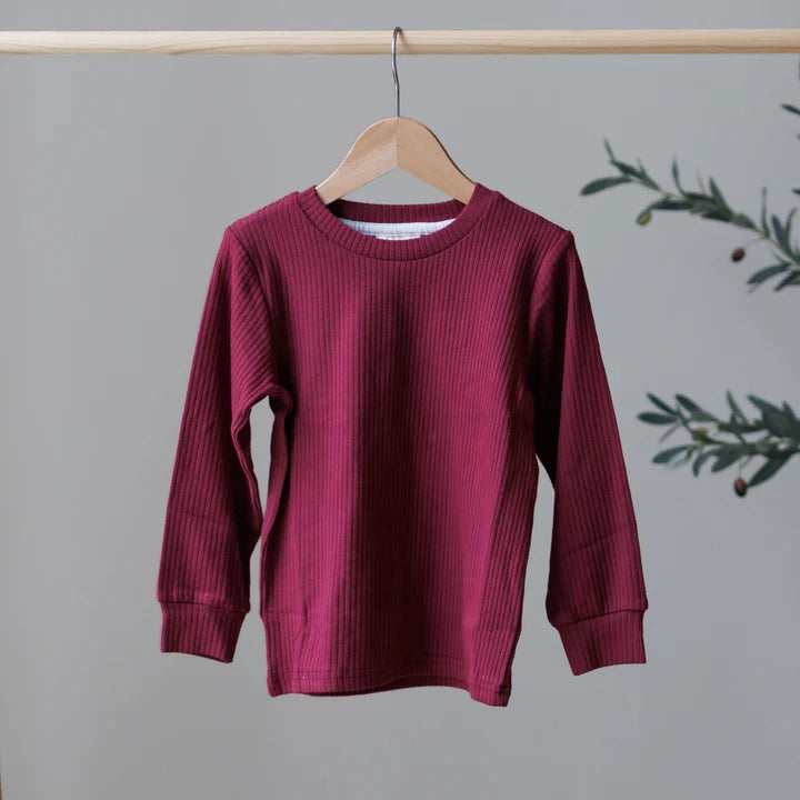 Burgundy Top Plain Shoulder | Belle & Bea Basics Organic Cotton | Embroidered Christmas Childrens Clothes - BCR Handmade Organic Clothing