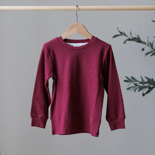 Burgundy Top Plain Shoulder | Belle & Bea Basics Organic Cotton | Embroidered Christmas Childrens Clothes - BCR Handmade Organic Clothing