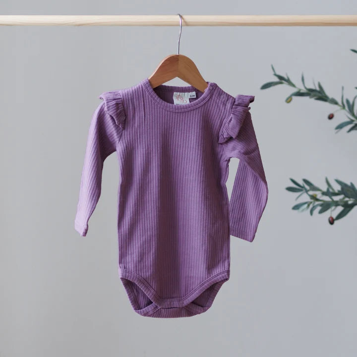 Orchid Bodysuit Frill Shoulder | Belle & Bea Basics Organic Cotton | Embroidered Christmas Baby Clothes - BCR Handmade Organic Clothing