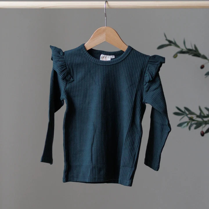 Pine Top Frill Shoulder | Belle & Bea Basics Organic Cotton | Embroidered Christmas Childrens Clothes - BCR Handmade Organic Clothing