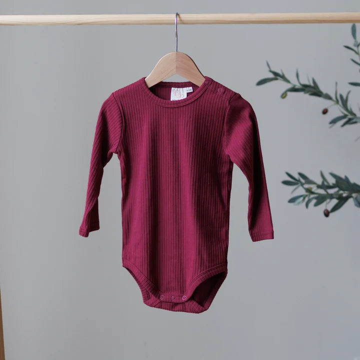 Burgundy Bodysuit Plain Shoulder | Belle & Bea Basics Organic Cotton | Embroidered Christmas Baby Clothes - BCR Handmade Organic Clothing