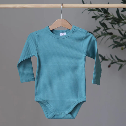 Jade Organic Ribbed Long Sleeve Body Suit - BCR Handmade Organic Clothing