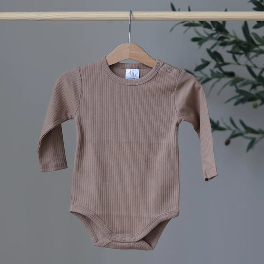 Caramel Organic Ribbed Long Sleeve Body Suit - BCR Handmade Organic Clothing