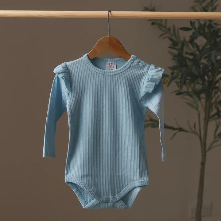 Serene Bodysuit Frill Shoulder | Belle & Bea Basics Organic Cotton | Embroidered Christmas Baby Clothes - BCR Handmade Organic Clothing