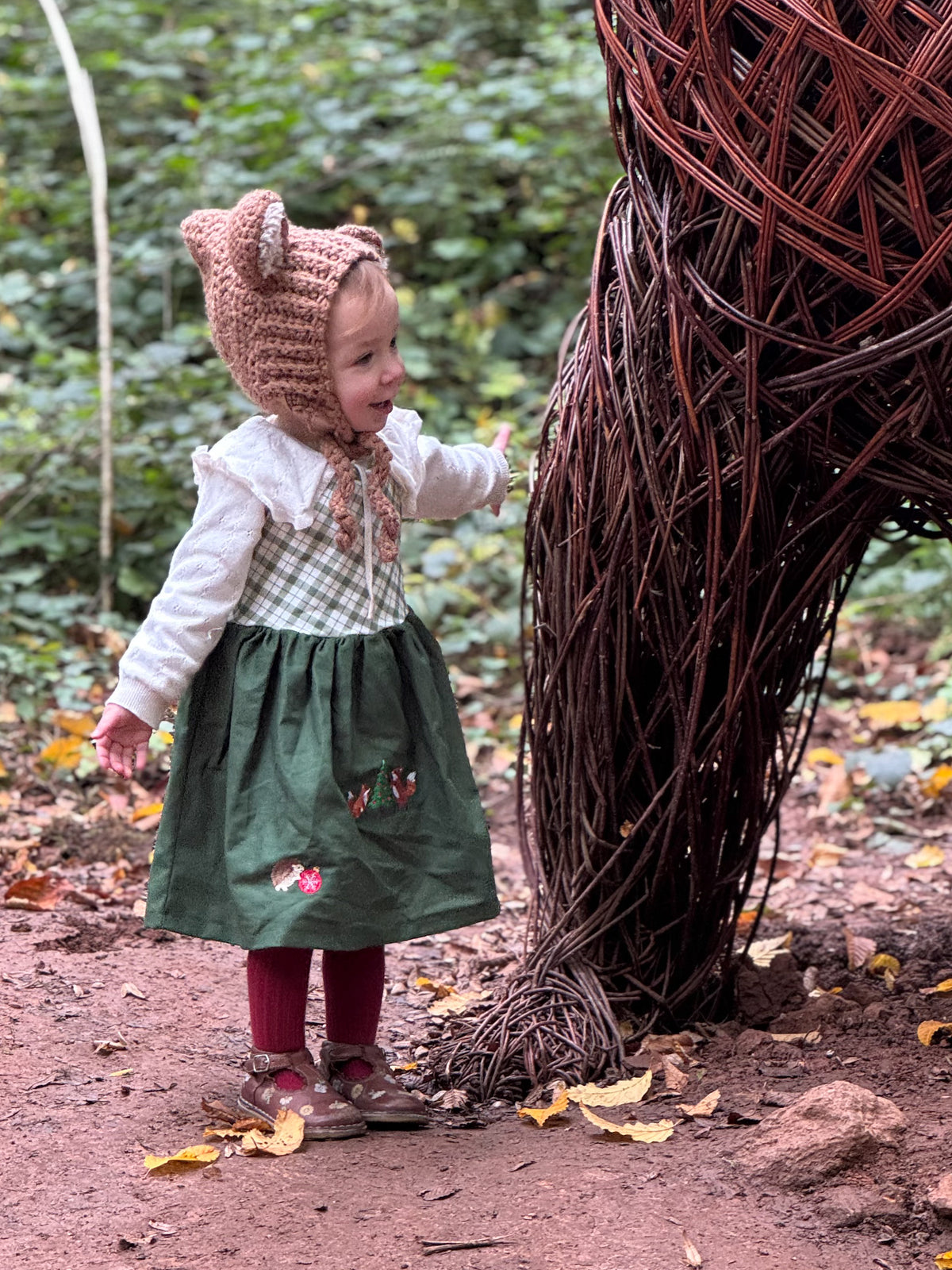 Embroidered Bow Back Dress | Bear Stitched Christmas Edition | Baby & Toddler Clothing - BCR Handmade Organic Clothing