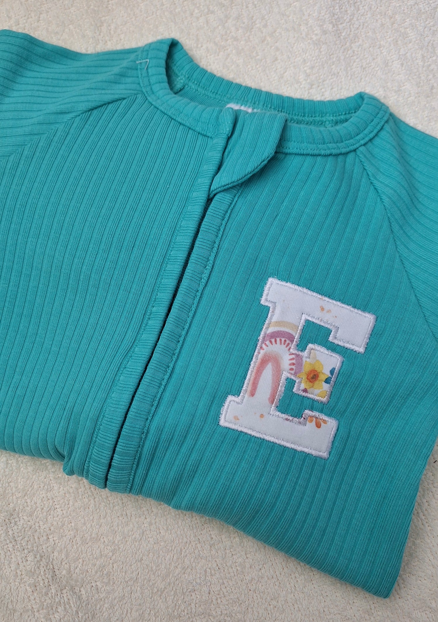 Personalised Initial Sleepsuit | Organic Cotton Baby & Toddler Clothes - BCR Handmade Organic Clothing