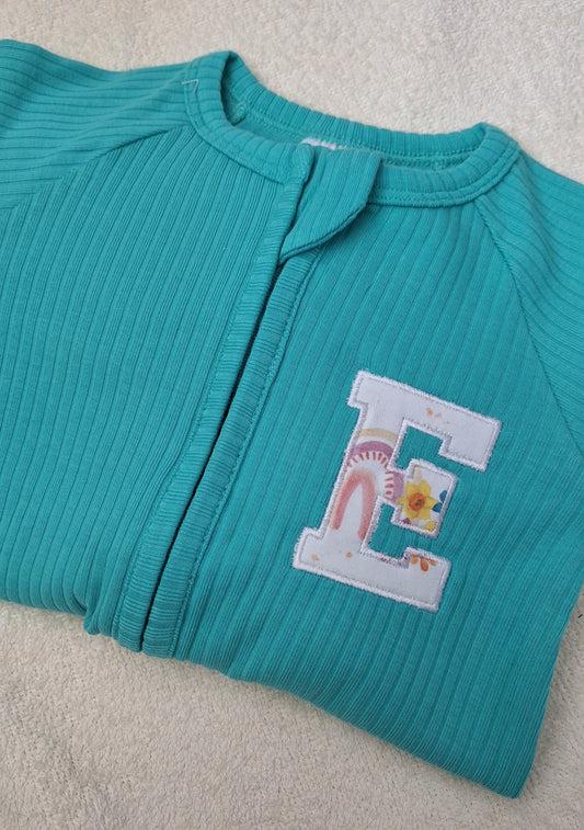 Personalised Initial Sleepsuit | Organic Cotton Baby & Toddler Clothes - BCR Handmade Organic Clothing