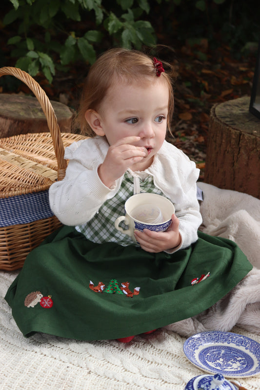 Embroidered Bow Back Dress | Bear Stitched Christmas Edition | Baby & Toddler Clothing - BCR Handmade Organic Clothing