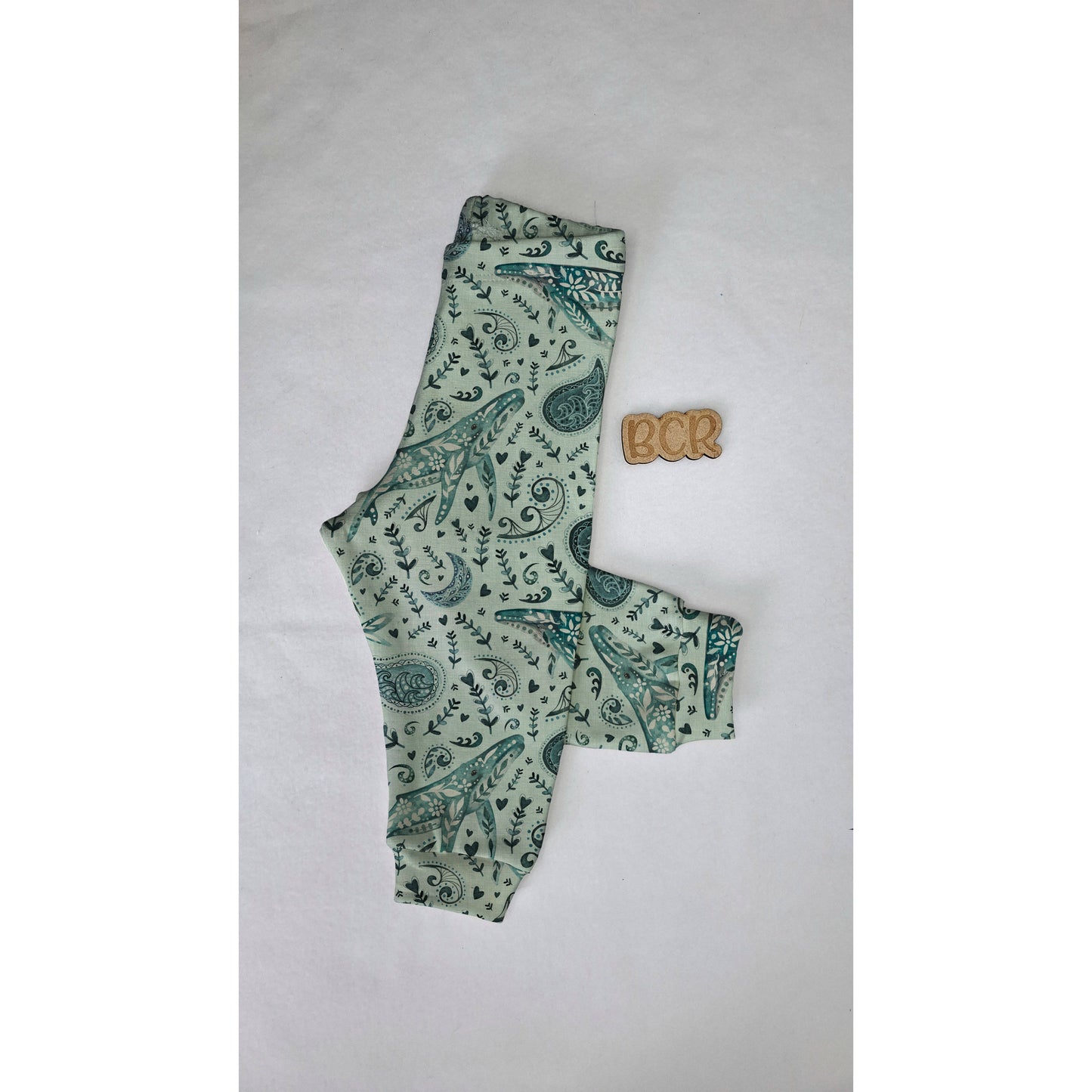 handmade organic cotton under the sea whales toddler and children's leggings UK