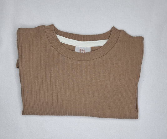 Caramel Organic Ribbed Long Sleeve Top - BCR Handmade Organic Clothing