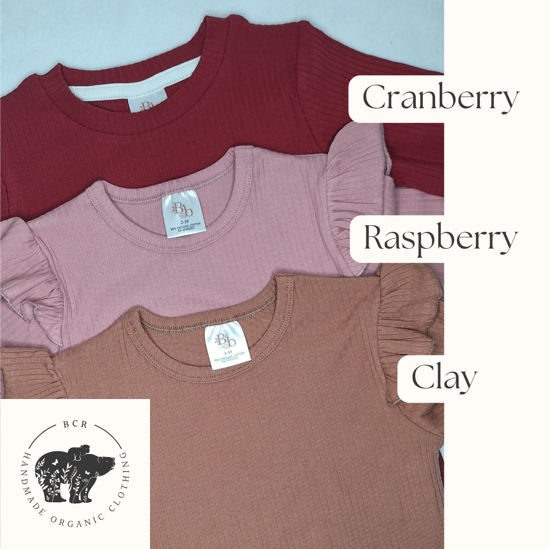 Raspberry Frill Ribbed Long Sleeve Top - BCR Handmade Organic Clothing