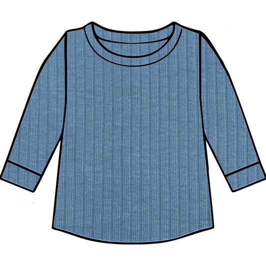 Dusky Blue Ribbed Long Sleeve Top