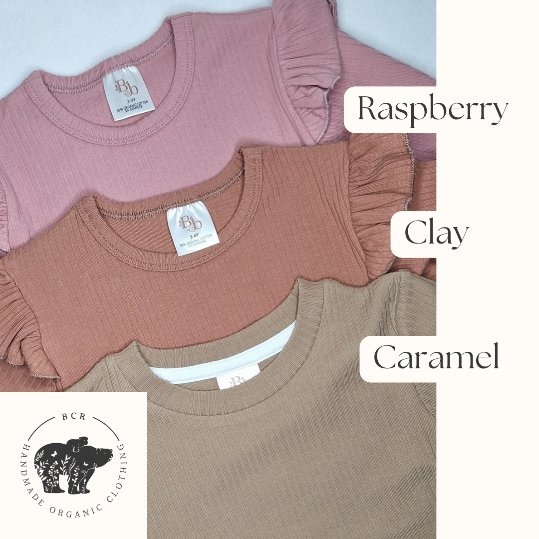 Raspberry Frill Ribbed Long Sleeve Top - BCR Handmade Organic Clothing