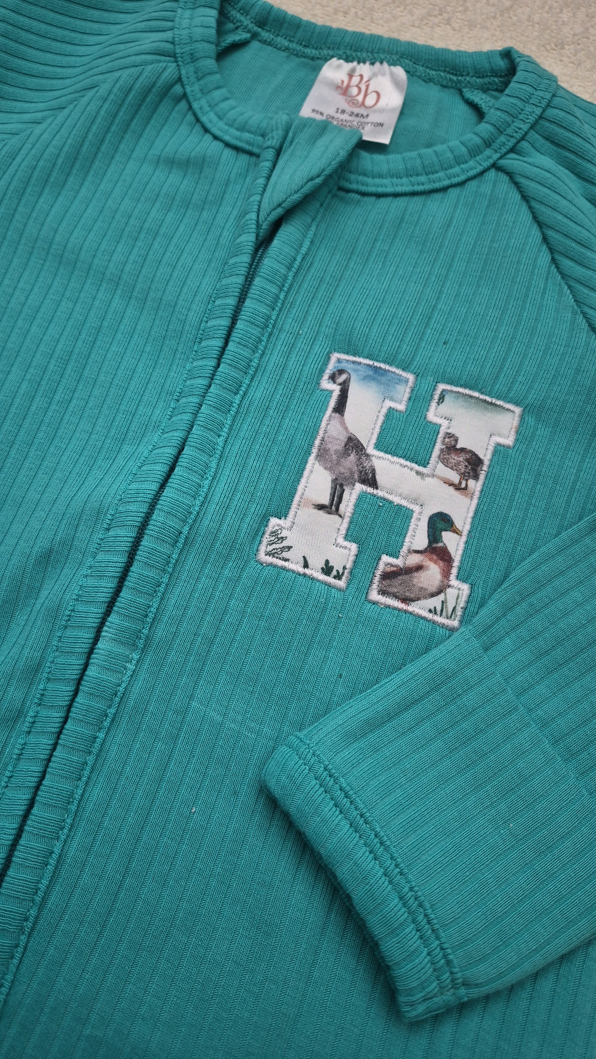 Personalised Initial Sleepsuit | Organic Cotton Baby & Toddler Clothes - BCR Handmade Organic Clothing