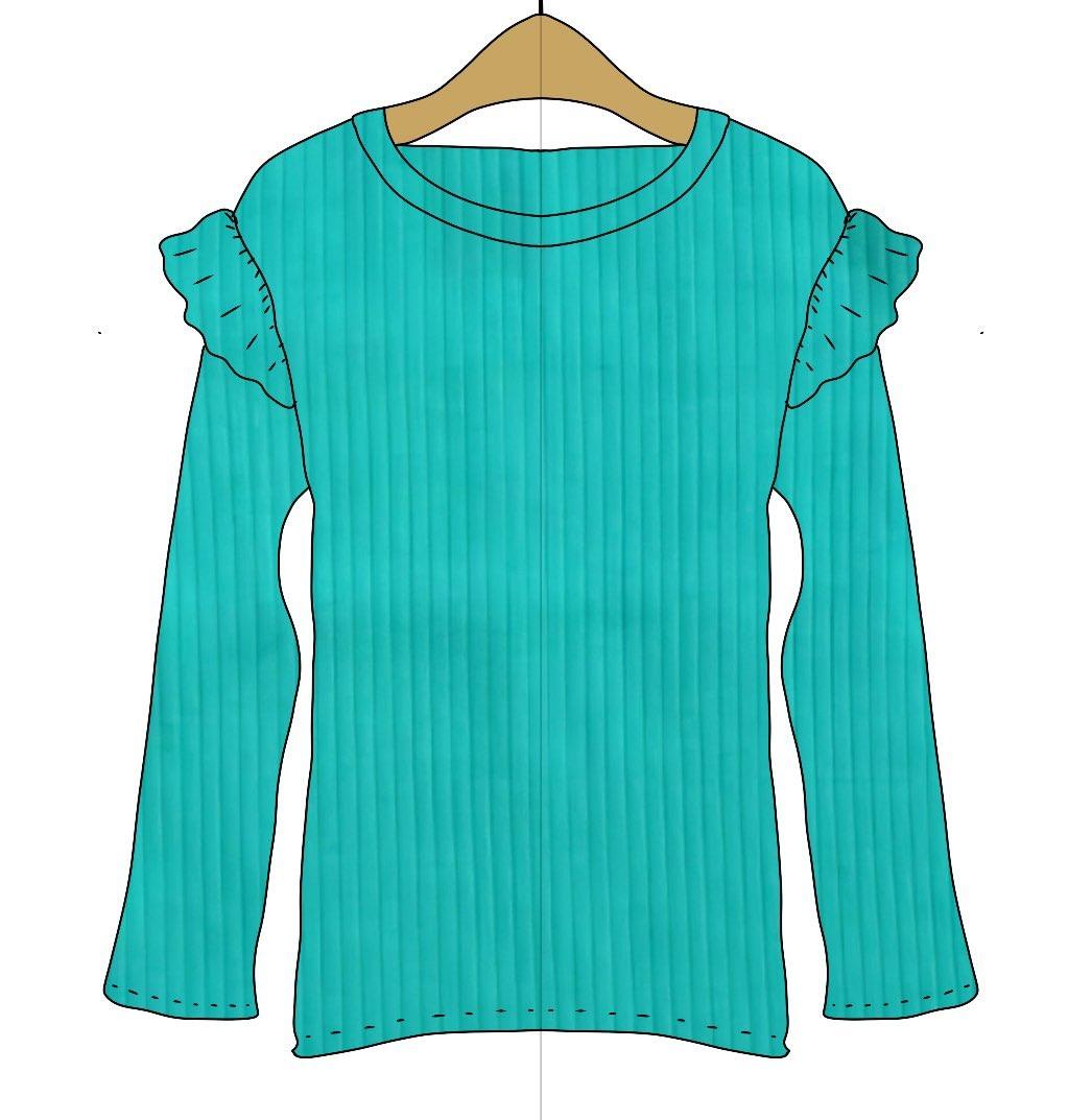 PREORDER Teal Frill Shoulder Long Sleeve Top | Organic Cotton Tee - BCR Handmade Organic Clothing