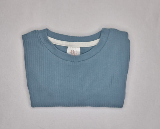 Dusky Blue Ribbed Long Sleeve Top - BCR Handmade Organic Clothing