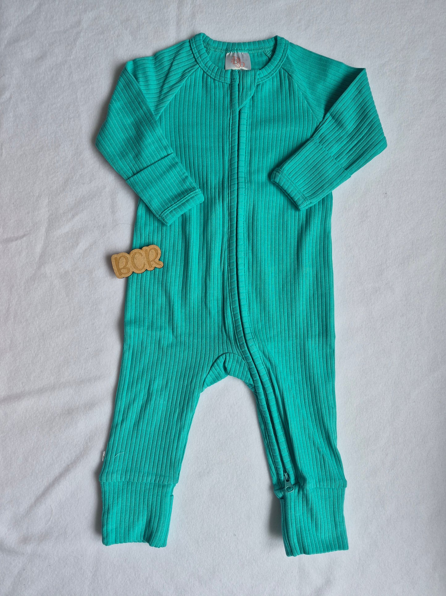 Long Footless Sleepsuit with two way zip, organic cotton in teal colour
